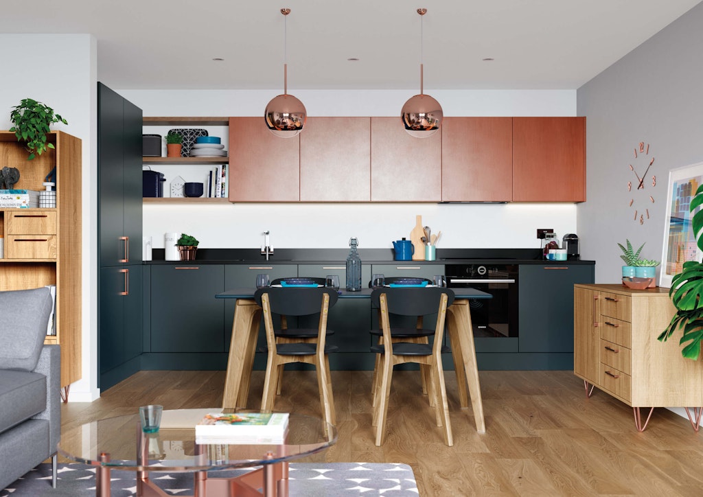 Classic Interiors modern kitchen design and showroom in birmingham copper navy blue kitchen doors