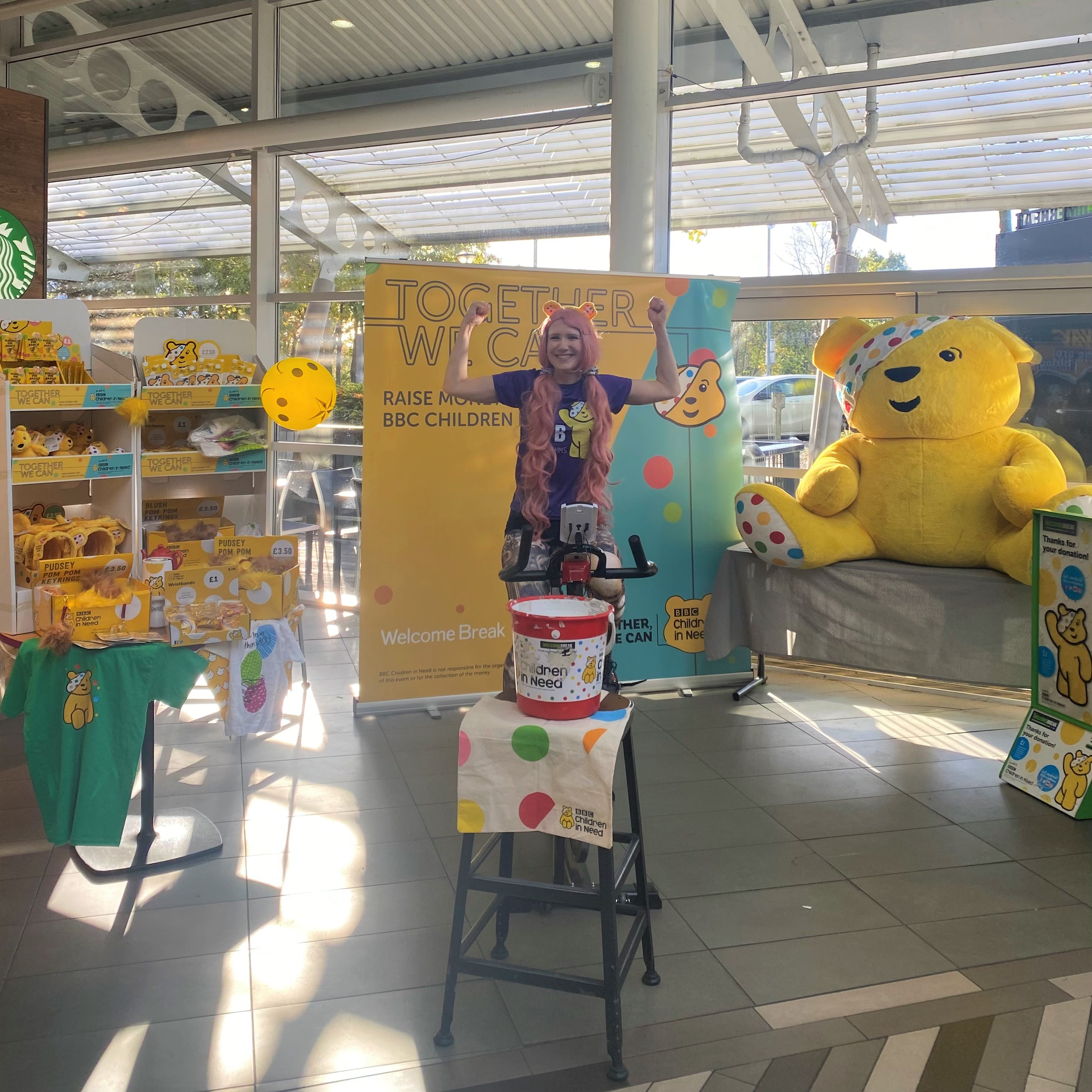 BBC Children In Need Fundraising at Welcome Break - Pedal for Pudsey